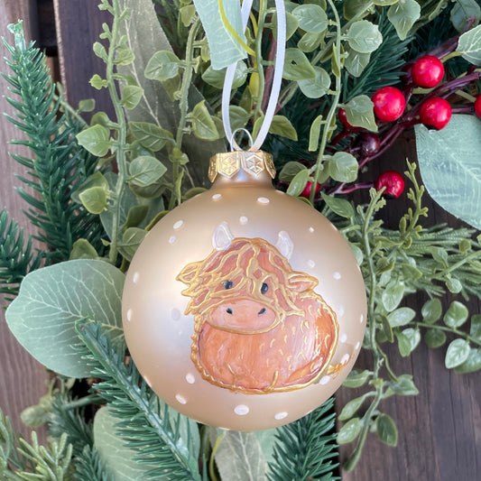 Highland cow~ Matt large glass bauble