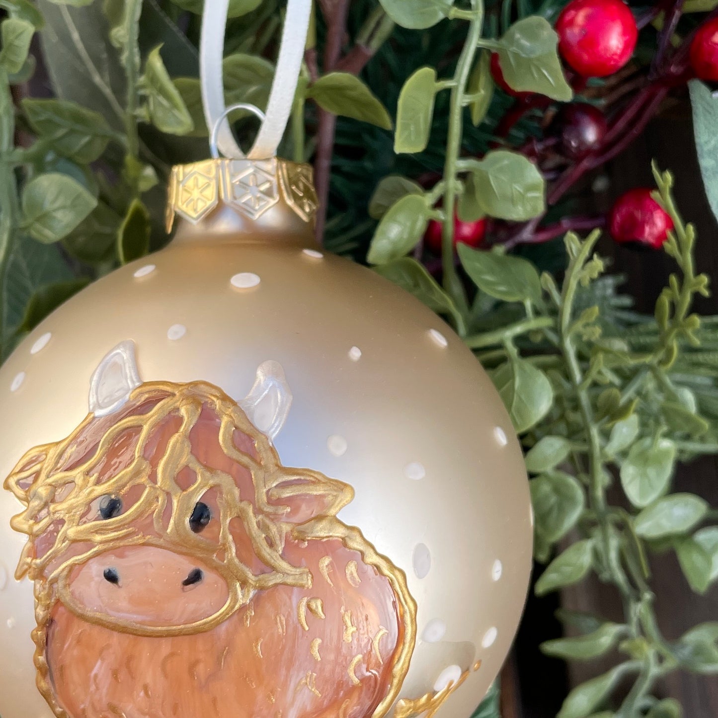 Highland cow~ Matt large glass bauble