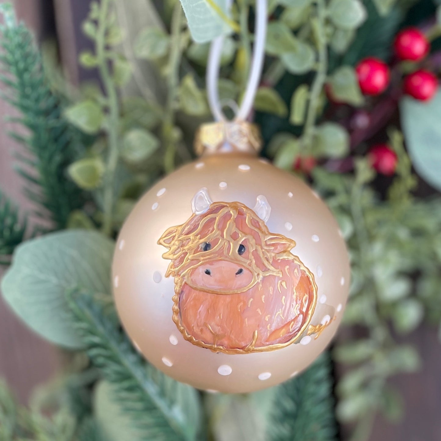 Highland cow~ Matt large glass bauble
