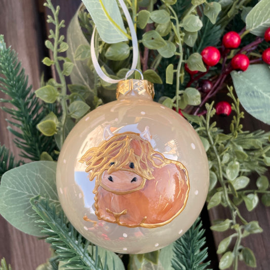 Highland cow~ Shiny glass large bauble