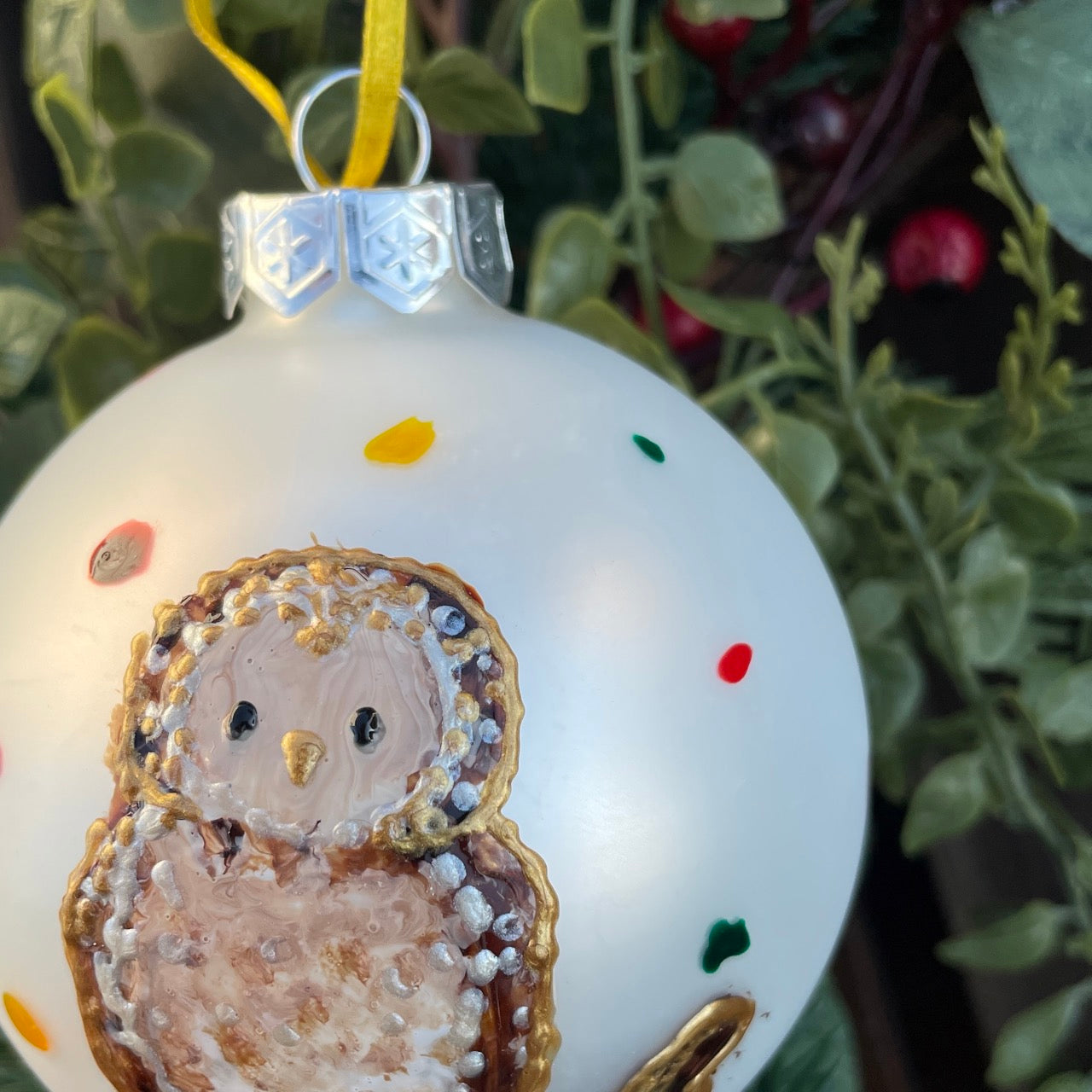 Owl in autumn~ Matt large glass bauble