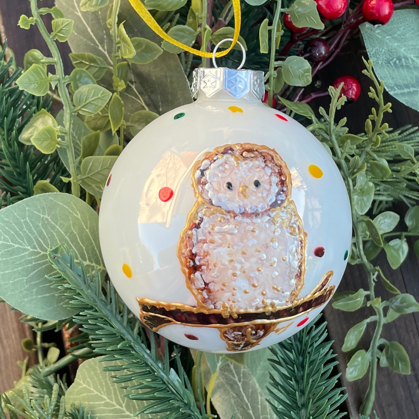 Owl in autumn~ Shiny glass bauble