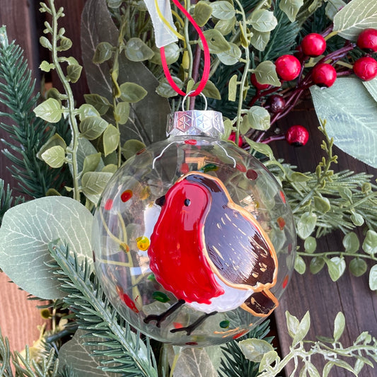 Robin in autumn~ Large glass bauble