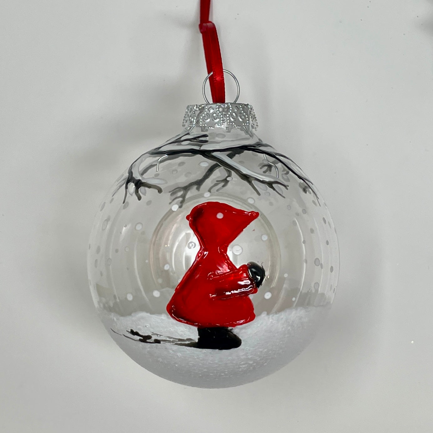 Redhood in snow~ Large glass bauble