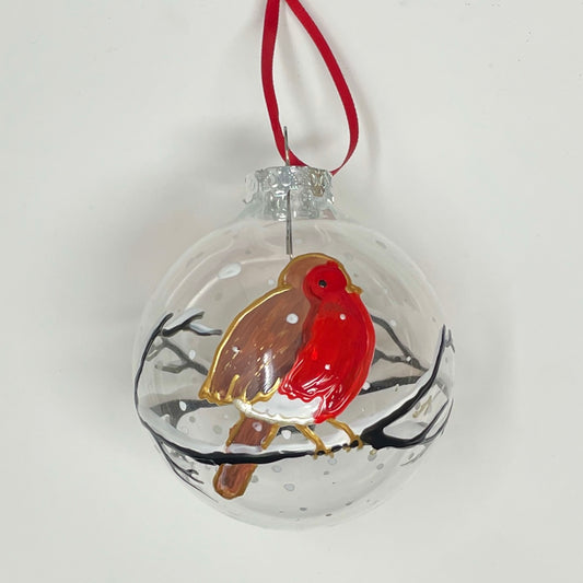 Robin in snow~ Large glass bauble