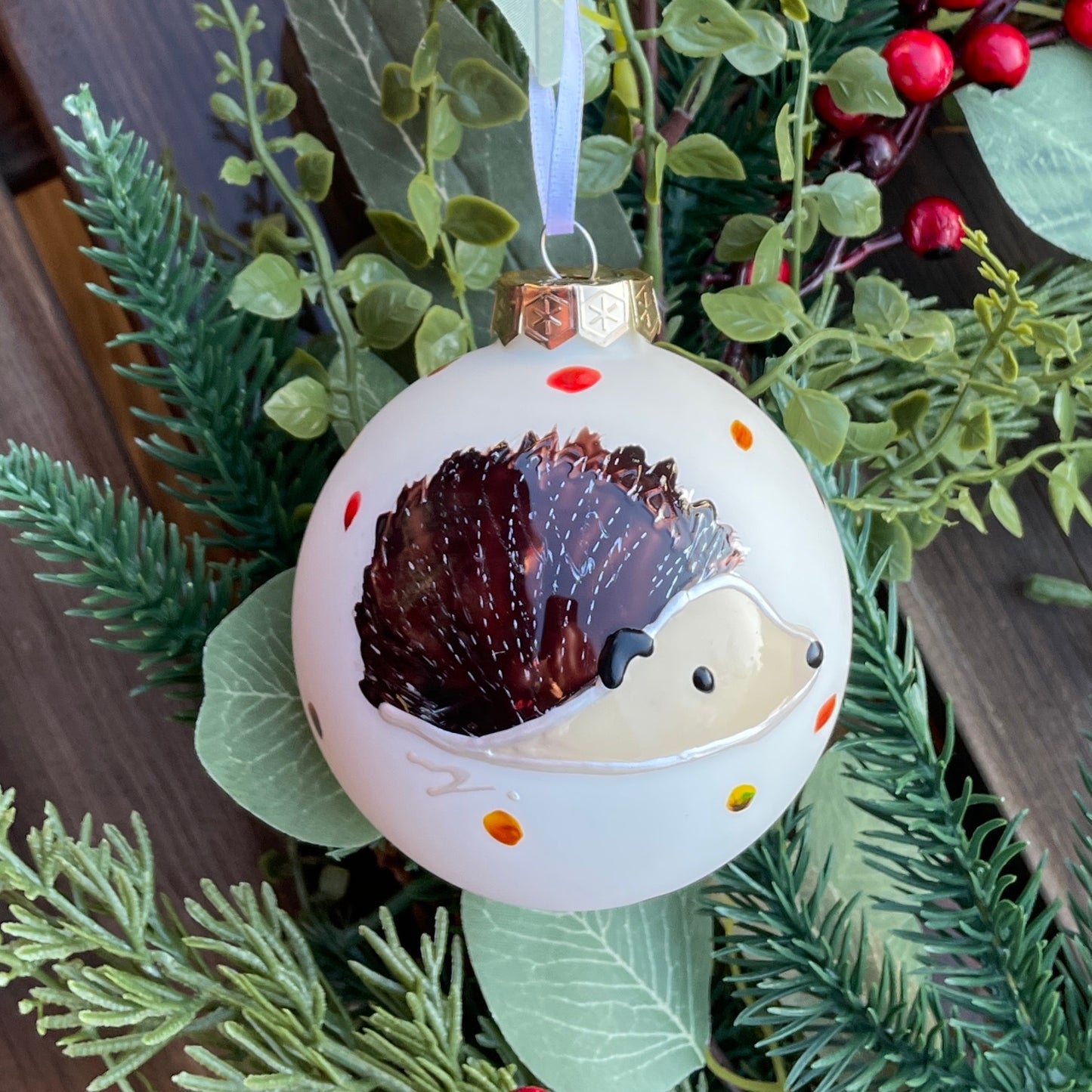 Hedgehog in autumn~ Large matt glass bauble