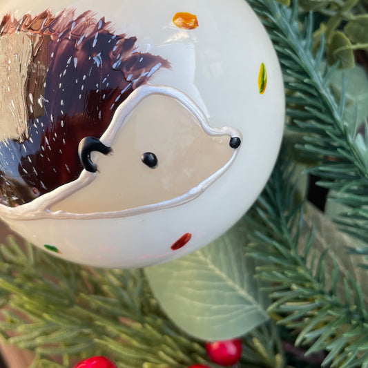 Hedgehog in autumn~ Large shiny glass bauble