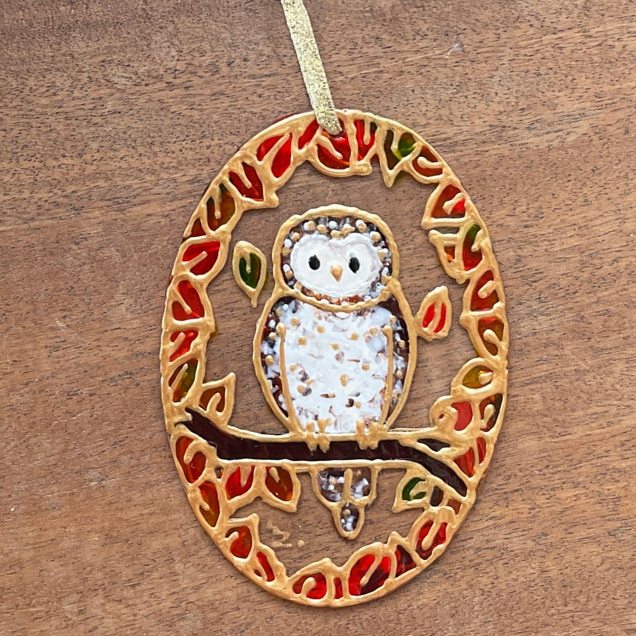 Owl in autumn~ Oval suncatcher
