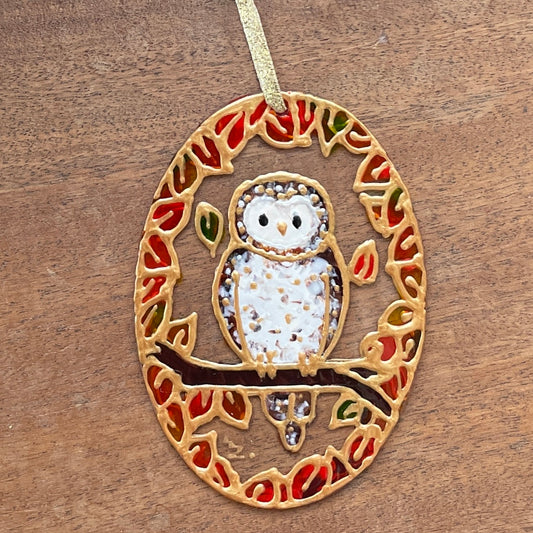 Owl in autumn~ Oval suncatcher