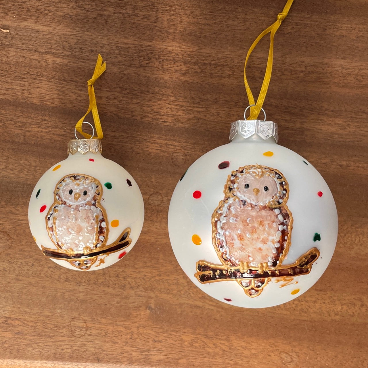 Owl in autumn~ Matt large glass bauble