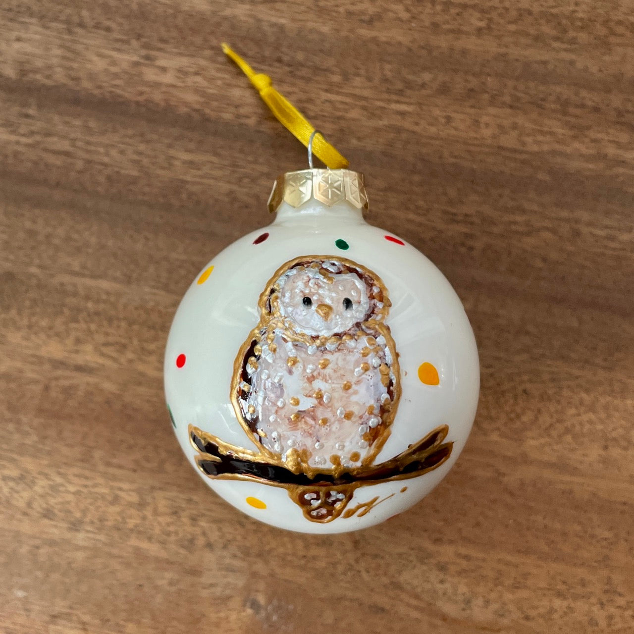 Owl in autumn~ Shiny glass bauble