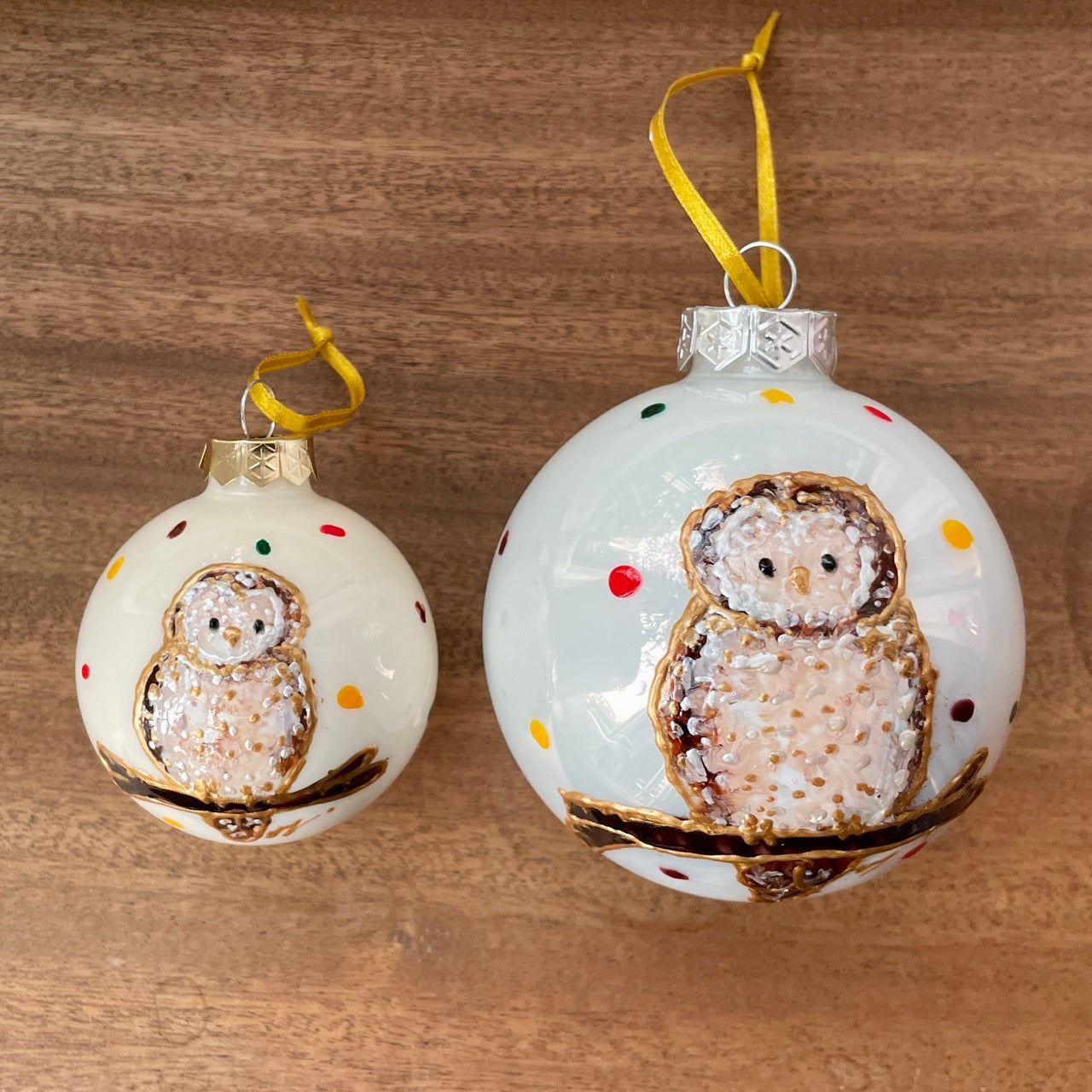 Owl in autumn~ Shiny large glass bauble