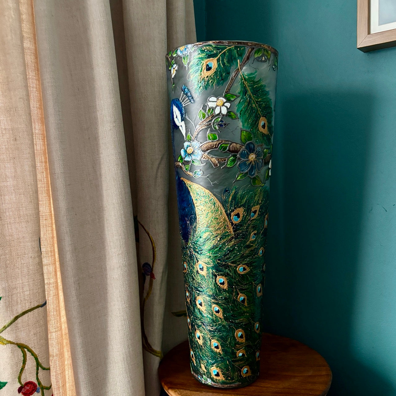 Peacock~ One of a Kind Statement Vase
