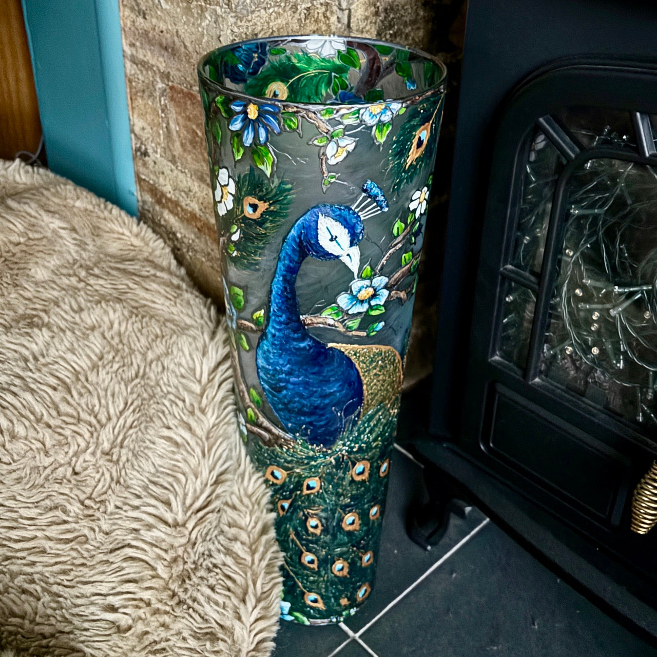 Peacock~ One of a Kind Statement Vase