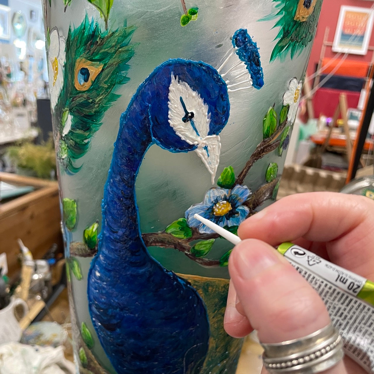 Peacock~ One of a Kind Statement Vase