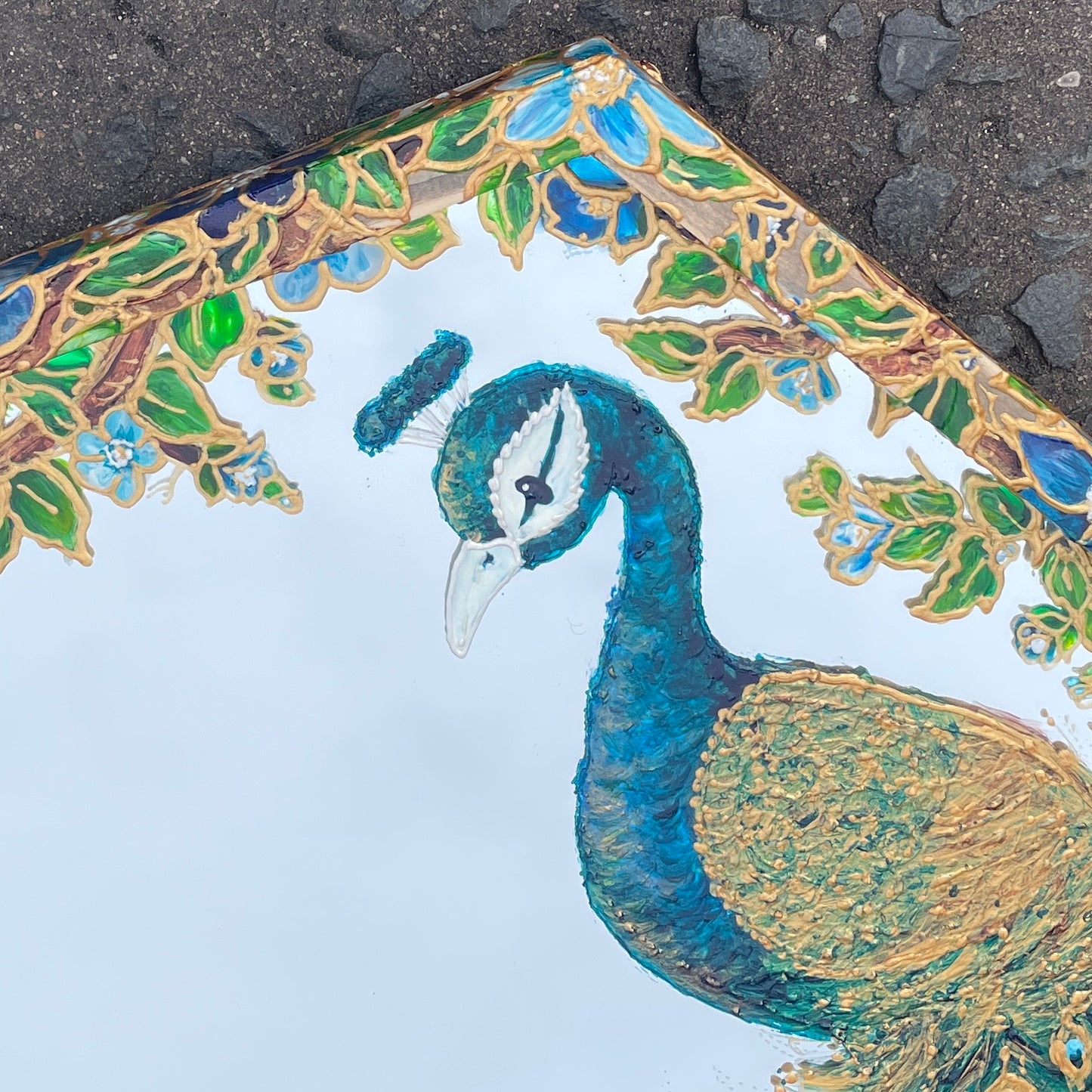 Peacock~ One of a kind hexagon mirror