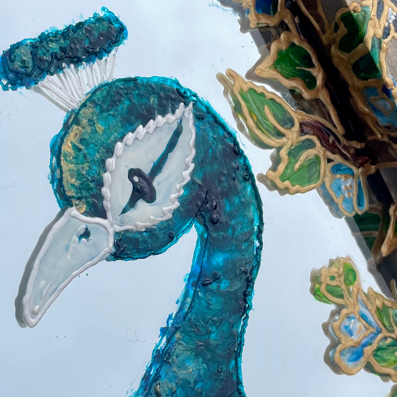 Peacock~ One of a kind hexagon mirror