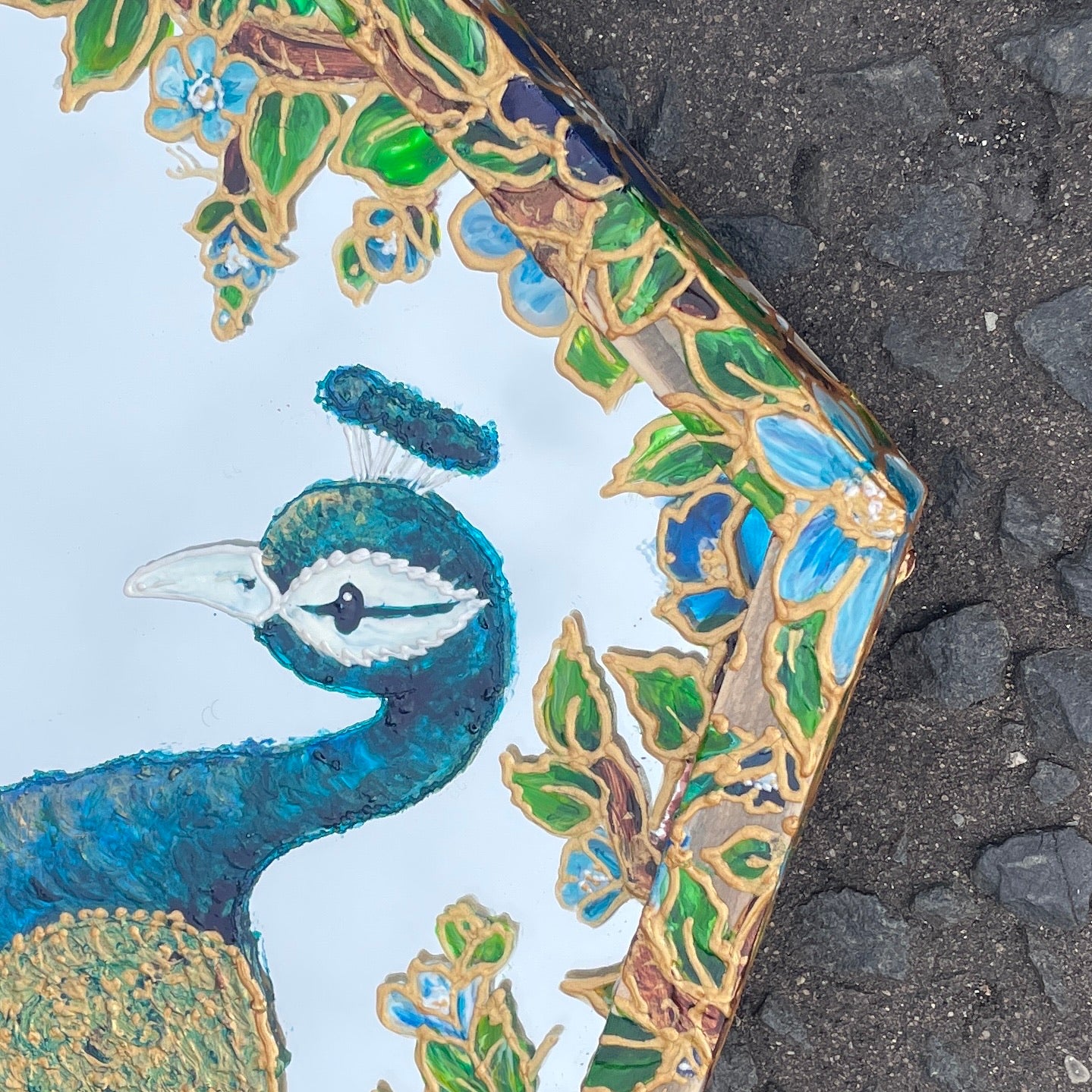 Peacock~ One of a kind hexagon mirror