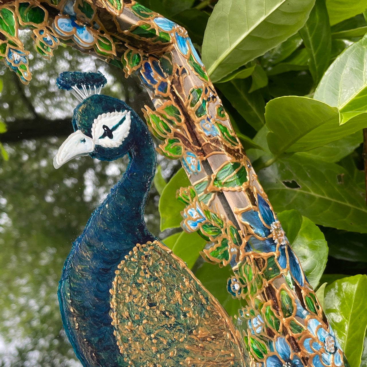 Peacock~ One of a kind hexagon mirror