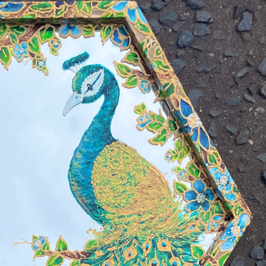 Peacock~ One of a kind hexagon mirror