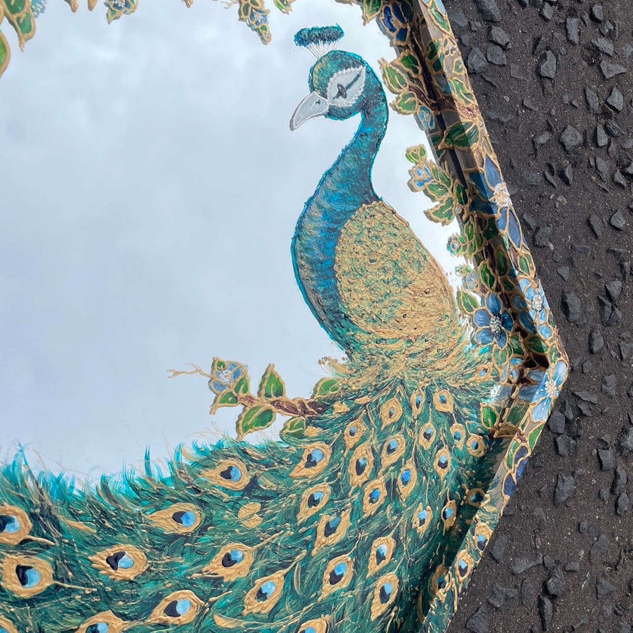 Peacock~ One of a kind hexagon mirror