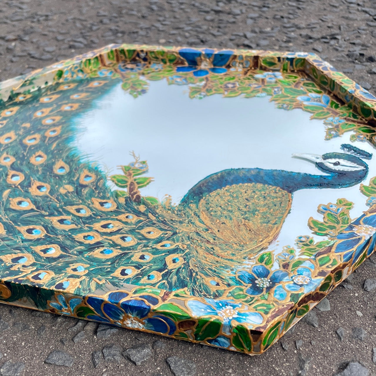 Peacock~ One of a kind hexagon mirror