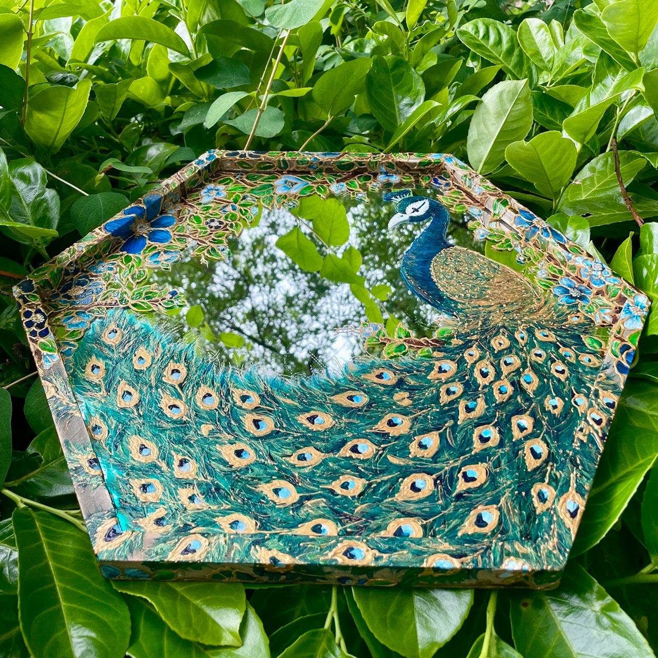 Peacock~ One of a kind hexagon mirror