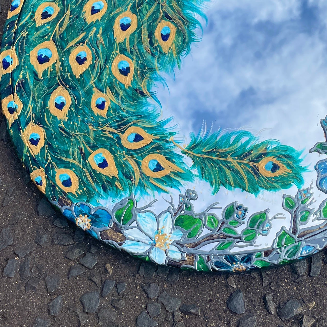 Peacock ~ One of a kind oval mirror
