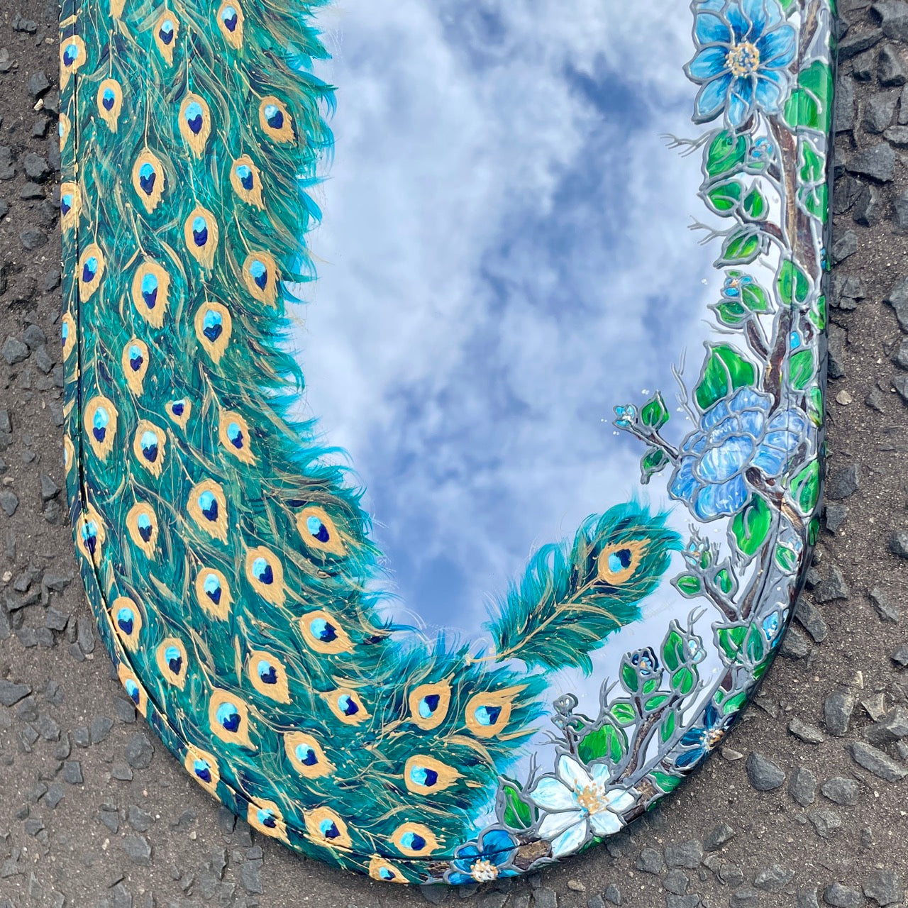 Peacock ~ One of a kind oval mirror