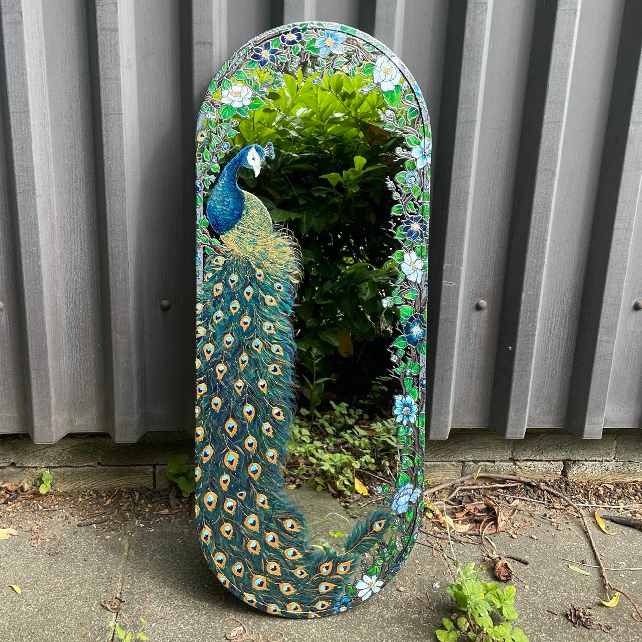 Peacock ~ One of a kind oval mirror