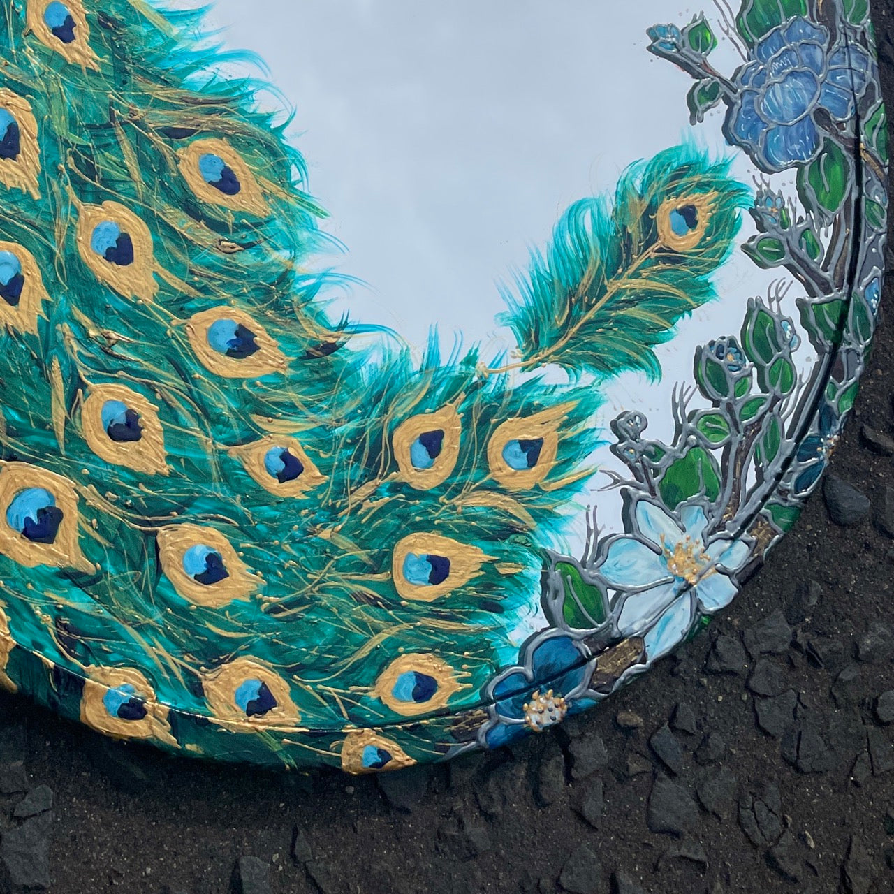 Peacock ~ One of a kind oval mirror