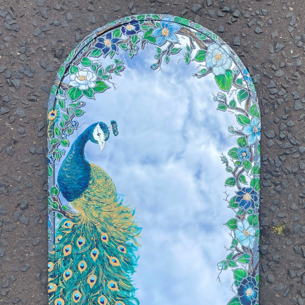 Peacock ~ One of a kind oval mirror