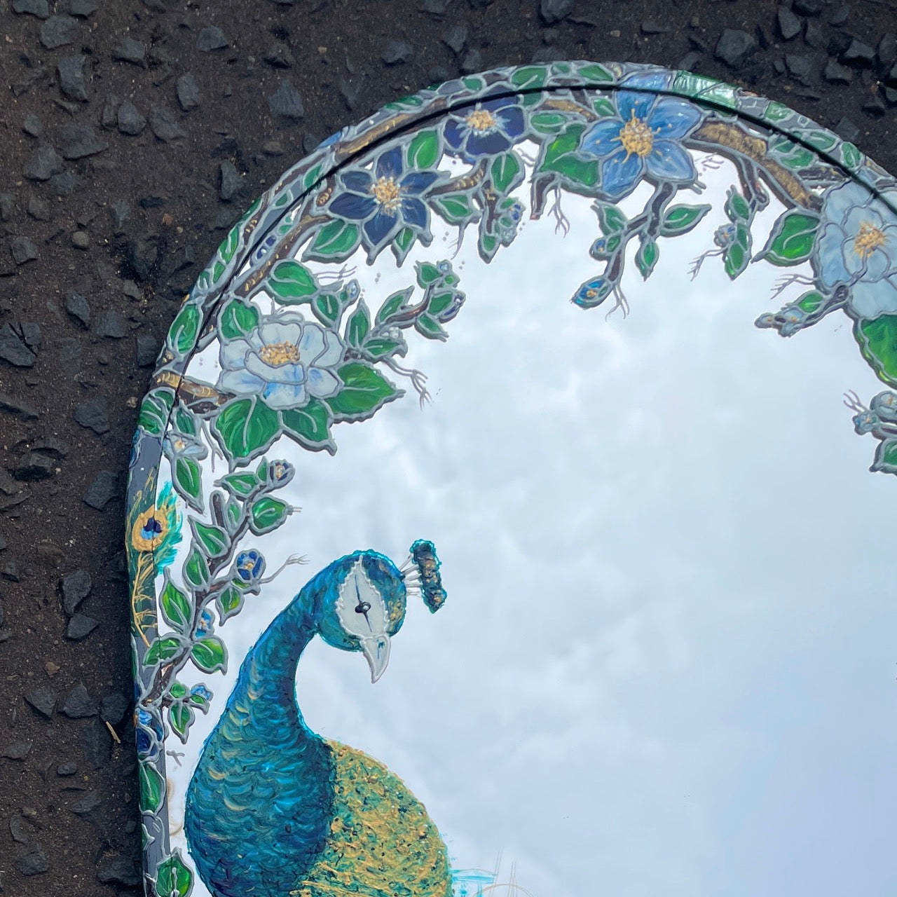 Peacock ~ One of a kind oval mirror