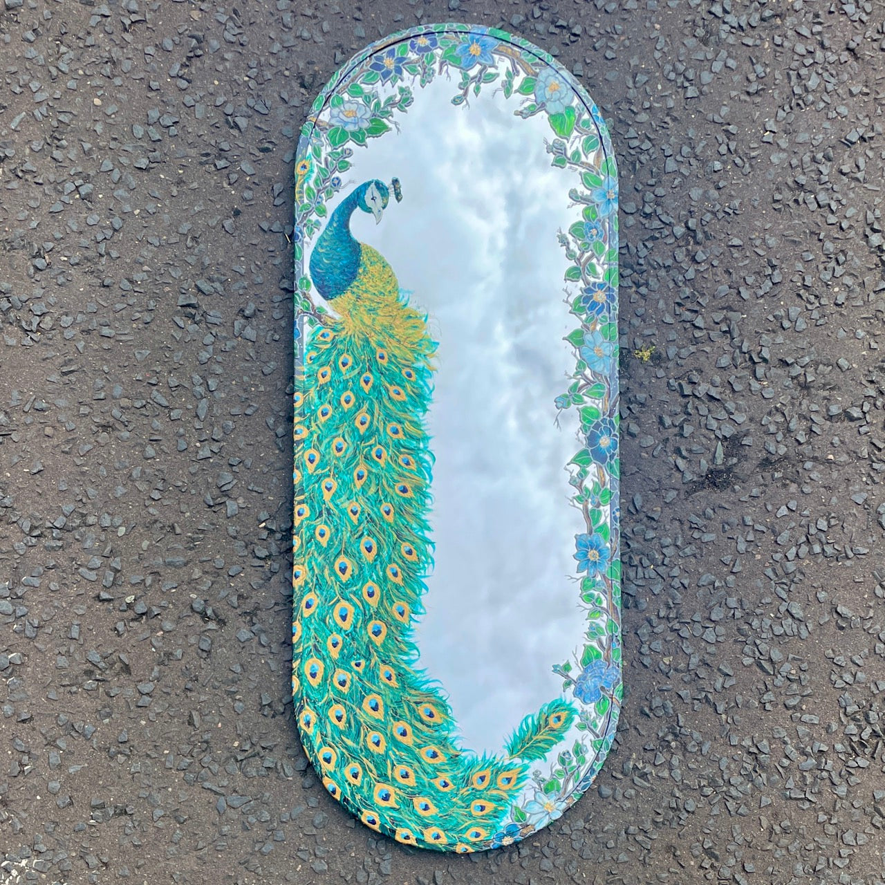 Peacock ~ One of a kind oval mirror
