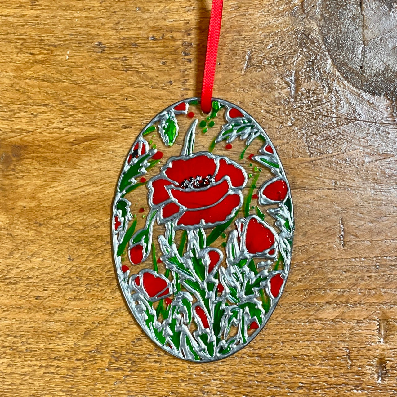 Poppy field~ Oval suncatcher