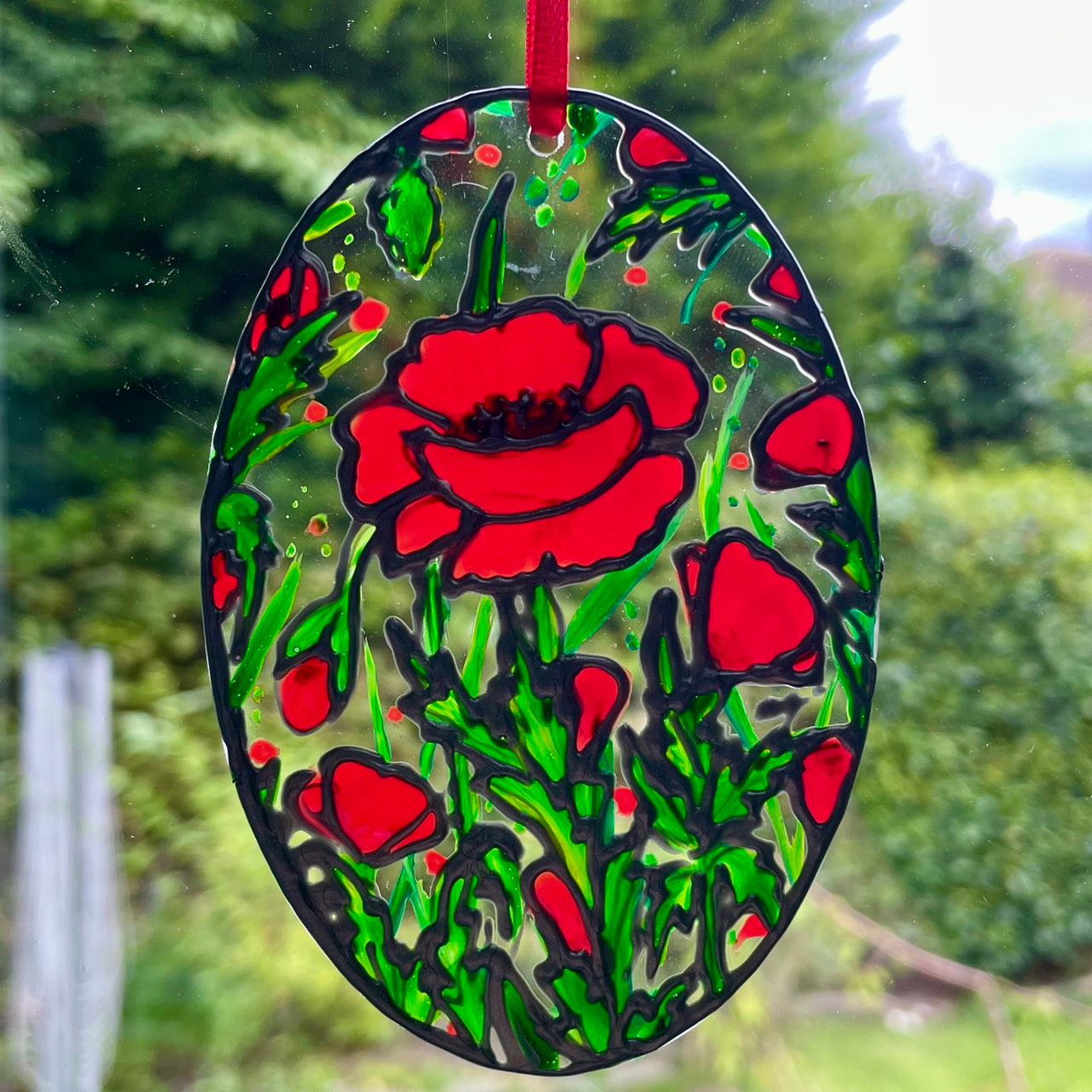 Poppy field~ Oval suncatcher
