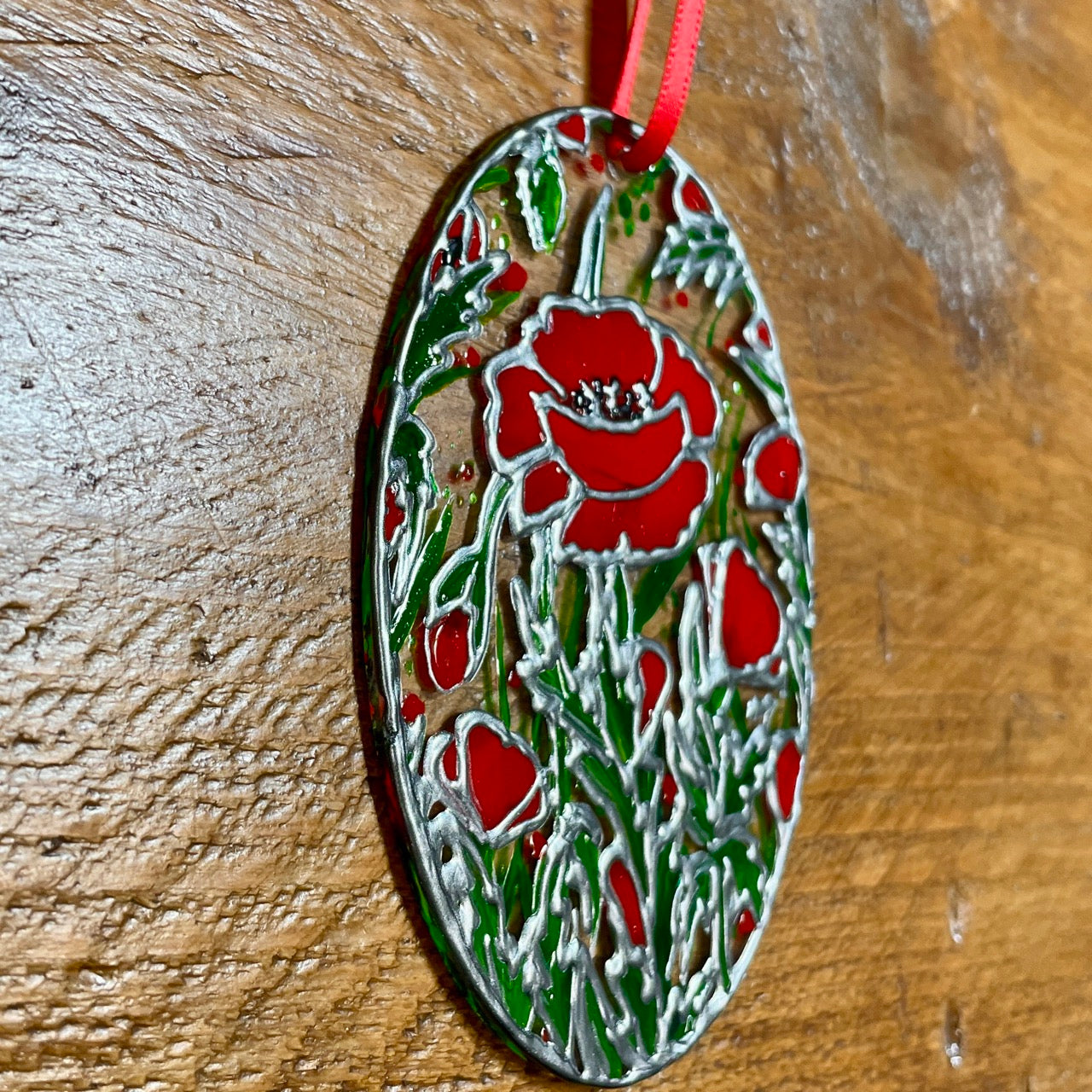 Poppy field~ Oval suncatcher