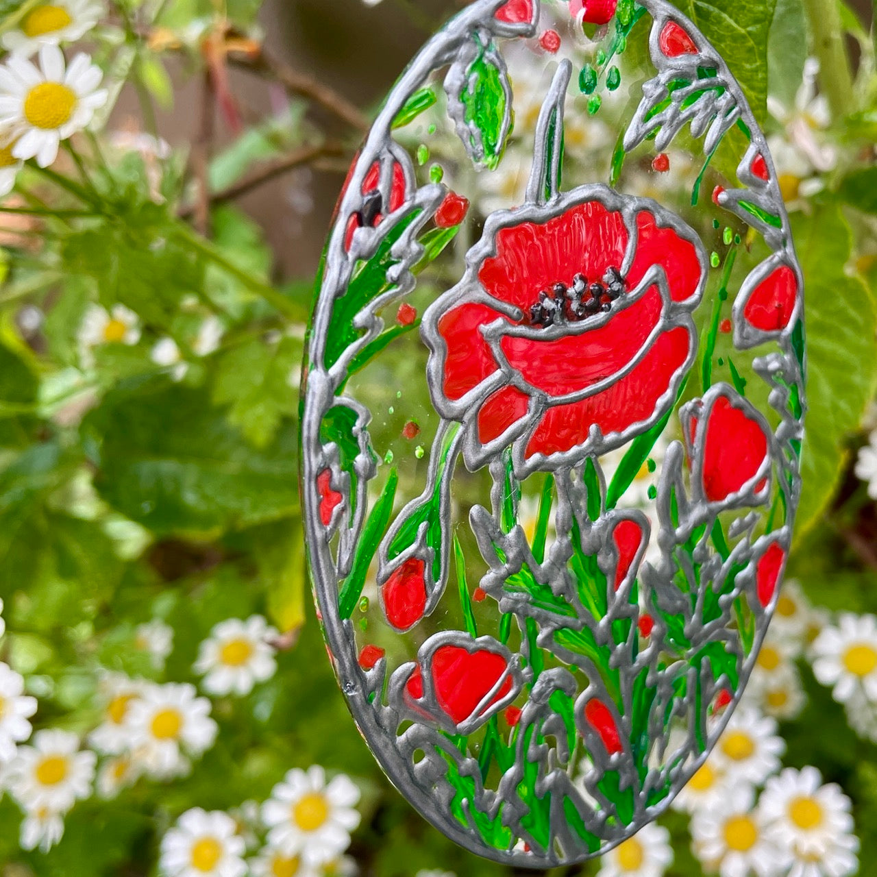 Poppy field~ Oval suncatcher