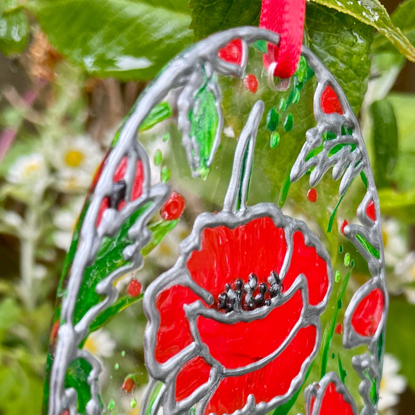Poppy field~ Oval suncatcher