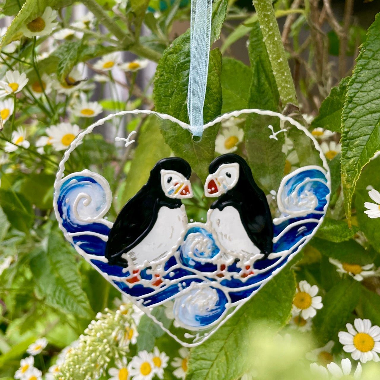 Puffins~ Heart suncatcher