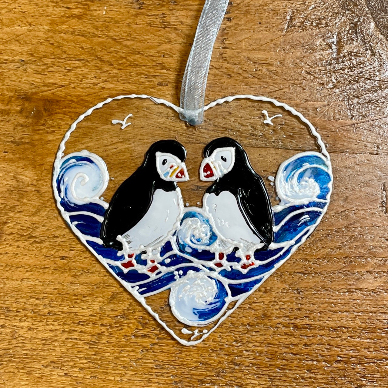 Puffins~ Heart suncatcher