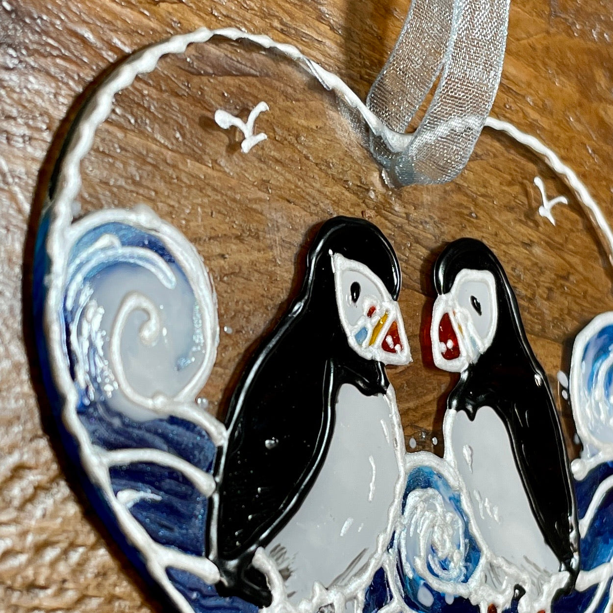 Puffins~ Heart suncatcher