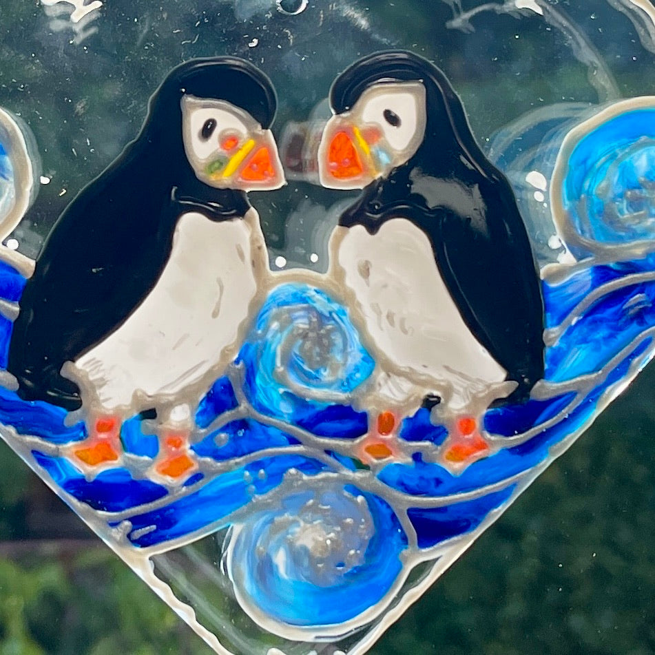 Puffins~ Heart suncatcher
