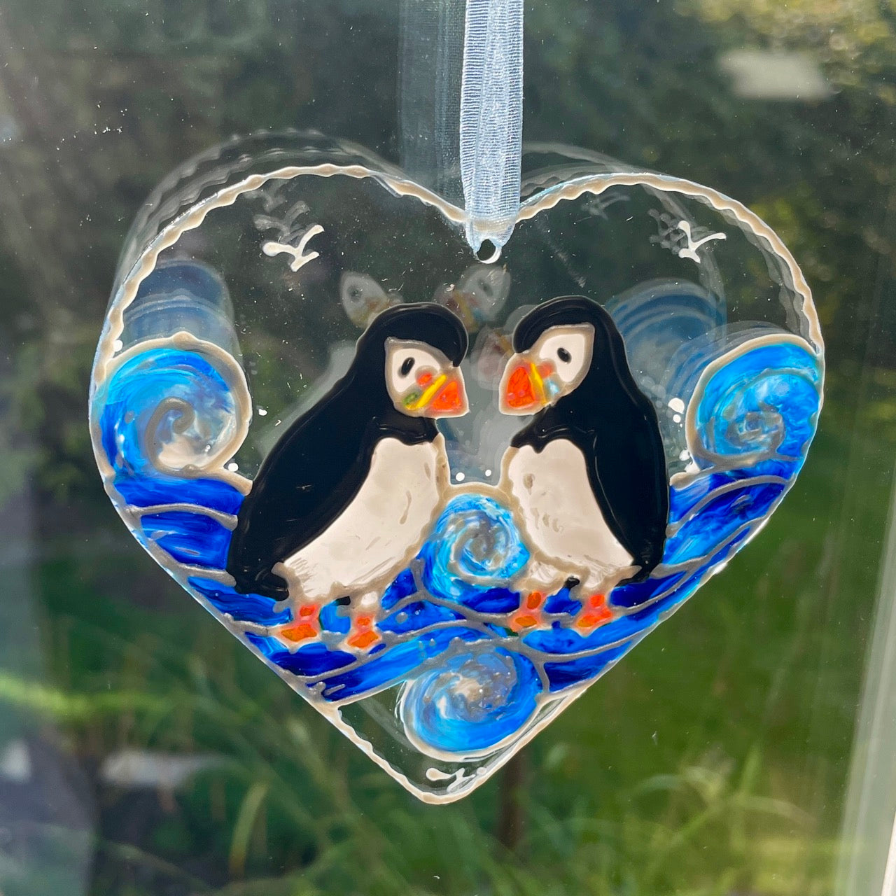 Puffins~ Heart suncatcher