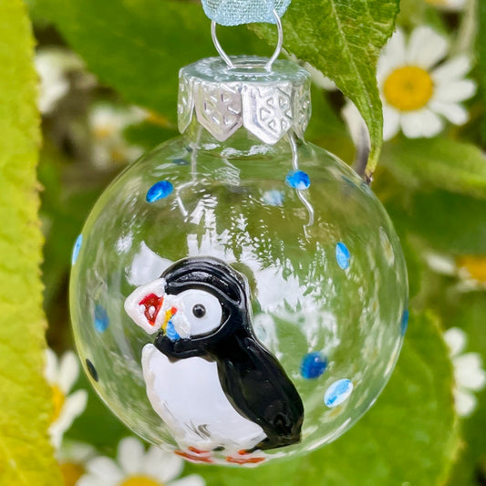 Puffin~ Dinky glass bauble