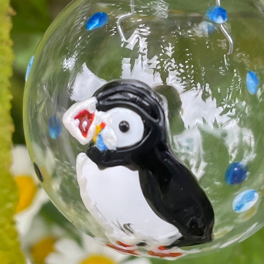 Puffin~ Dinky glass bauble