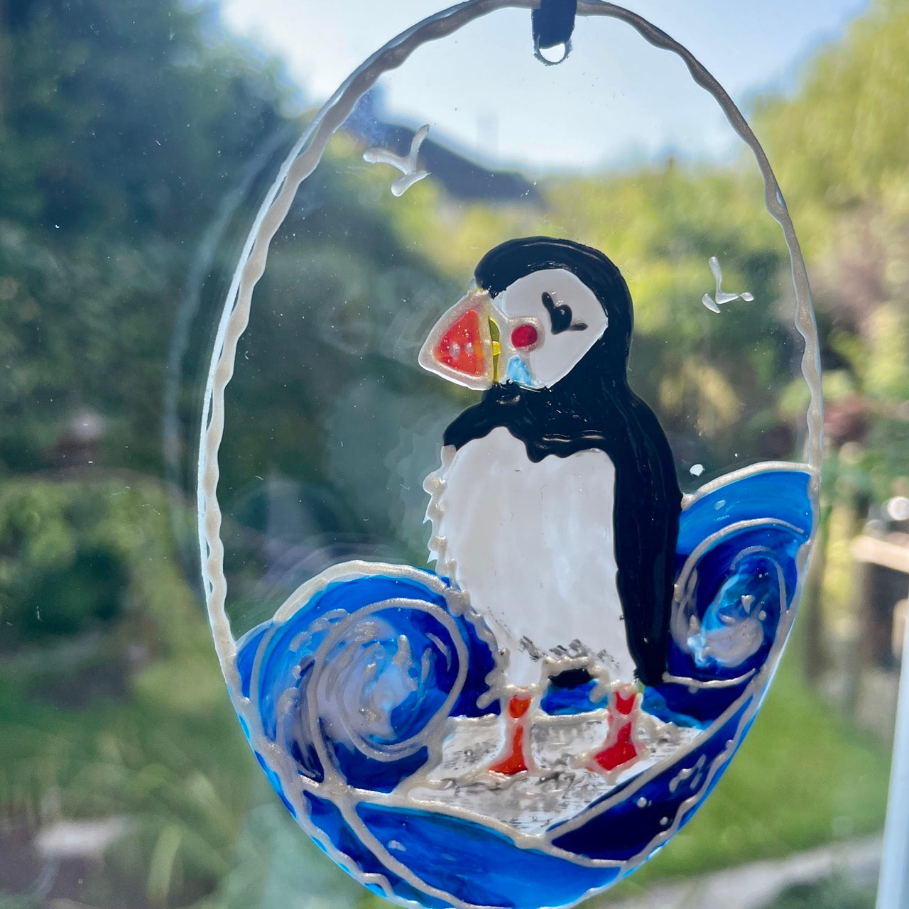 Puffin~ Oval suncatcher