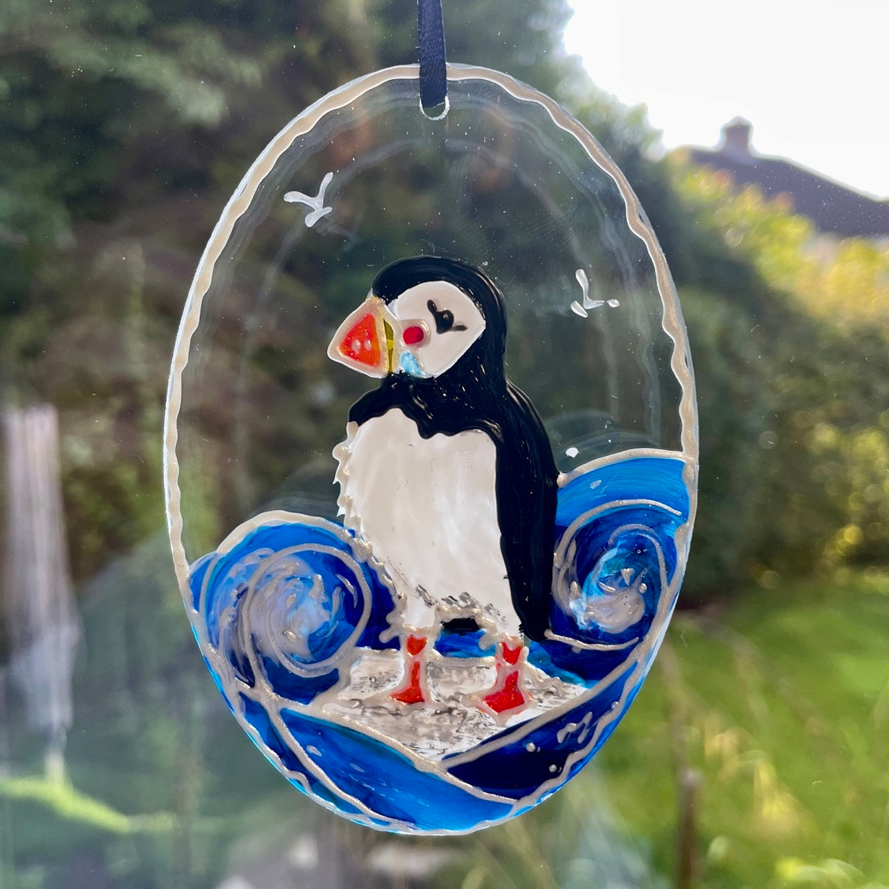 Puffin~ Oval suncatcher