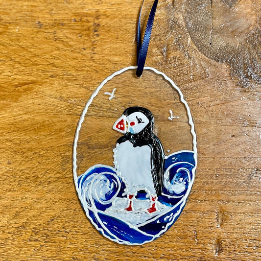 Puffin~ Oval suncatcher