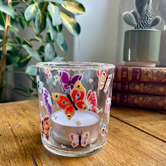 Rainbow butterflies~ Large tealight candleholder